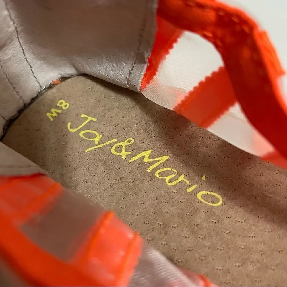 Jay & Mario Neon Orange Striped Sheer Mesh Slip On Espadrilles Size 8 New